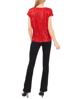 Women's Sequined Dolman Sleeve V-Neck  Blouse