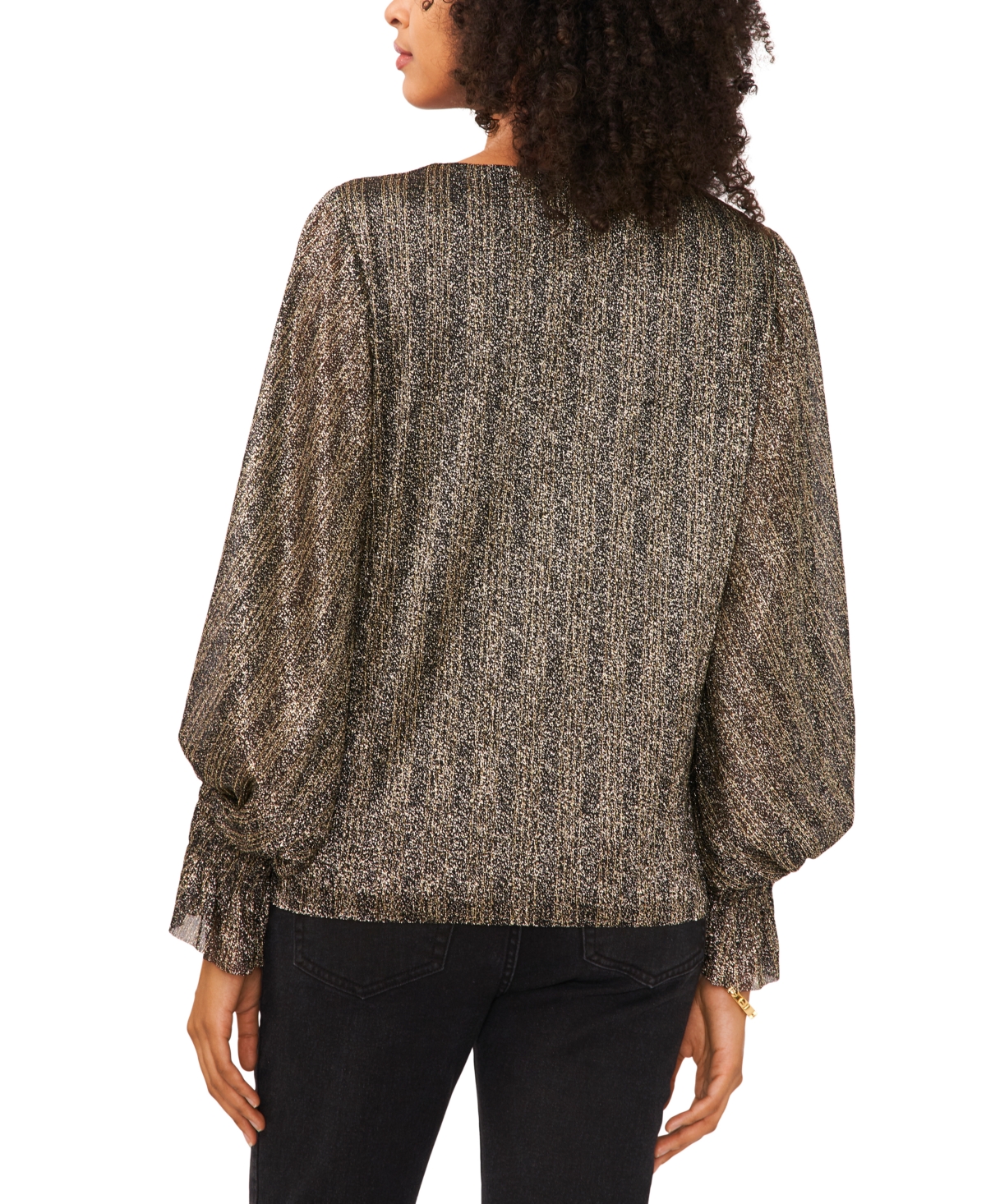 Vince Camuto Women's V-Neck Long-Sleeve Smocked-Cuff Blouse