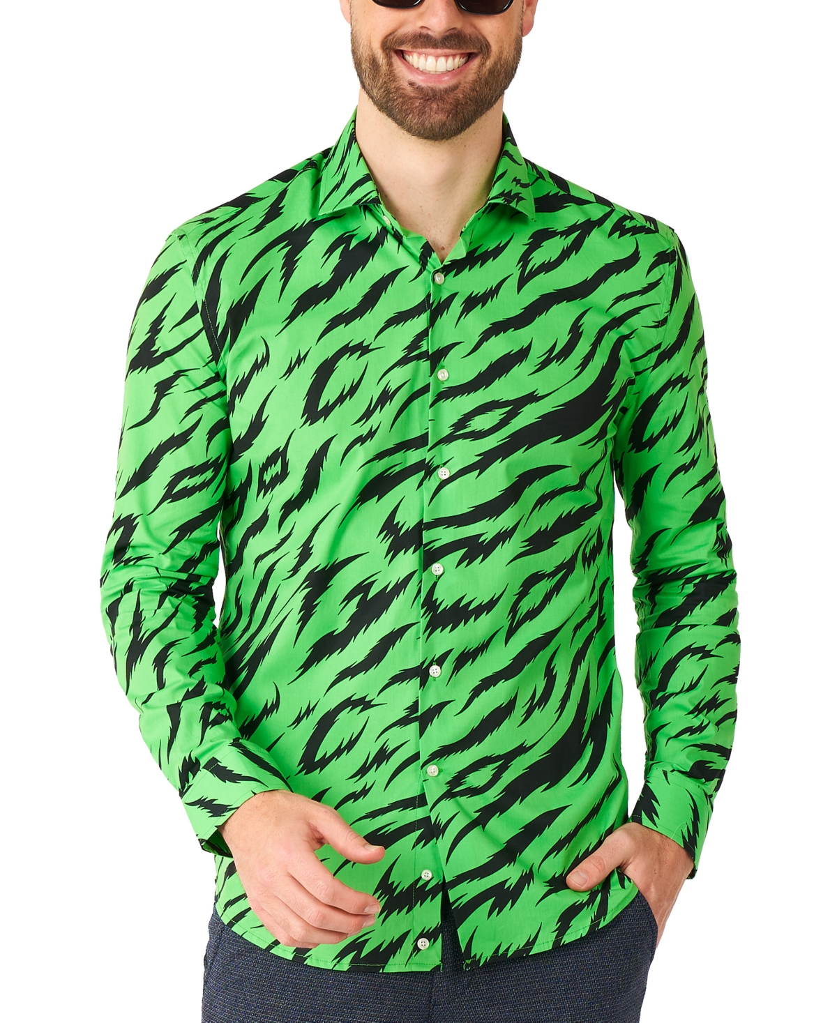 Men's Long-Sleeve Wild Animal Graphic Shirt - Green