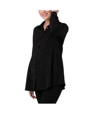 Maternity Ripe Tina Button Up Peplum Women Shirt Black
