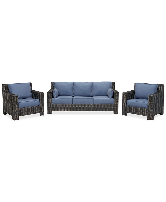 Furniture - 3-Piece Outdoor Seating Set: Sofa and 2 Club Chairs