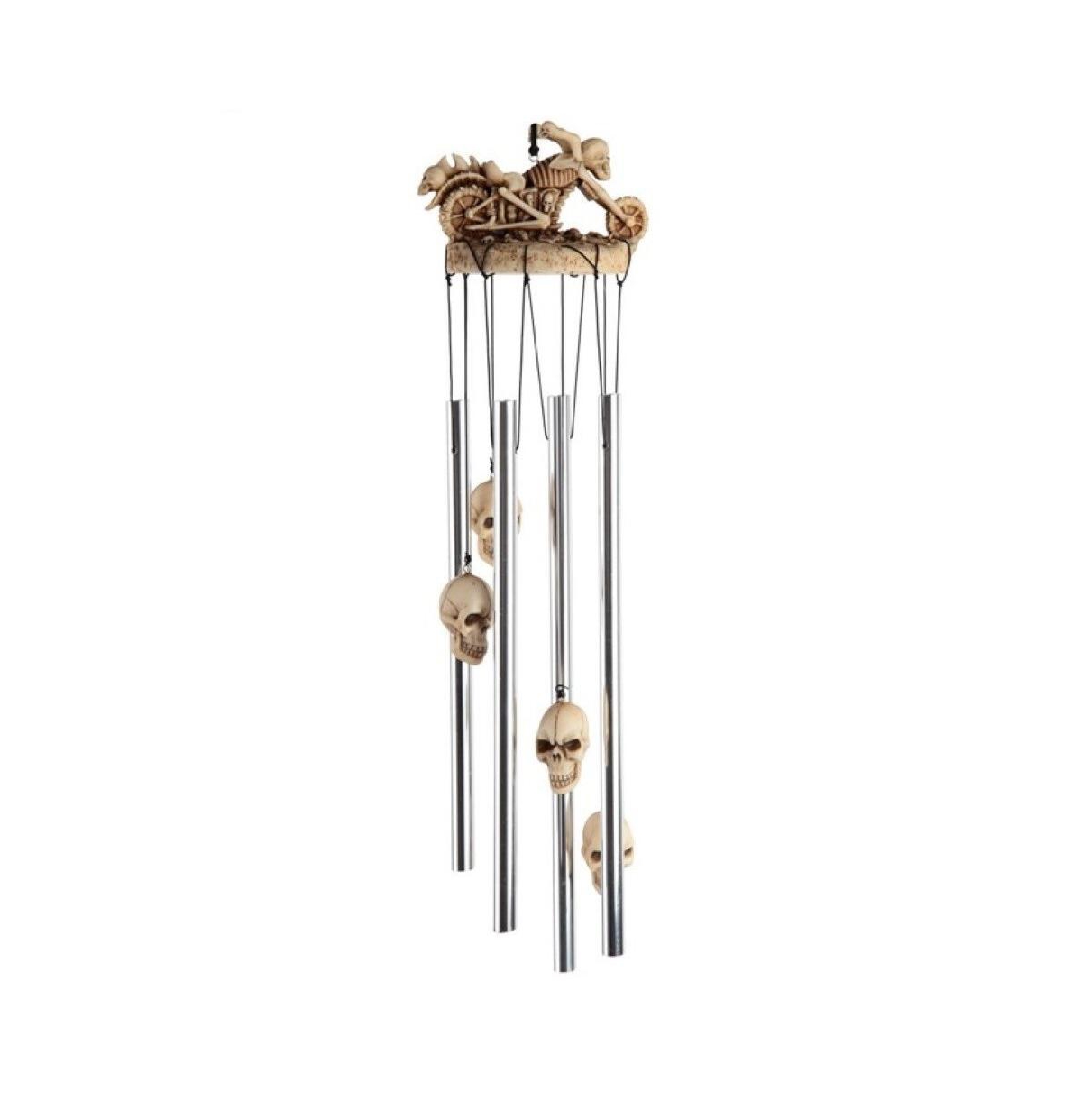 23" Long Skull Motorcycle Round Top Wind Chime Fantasy - Silver