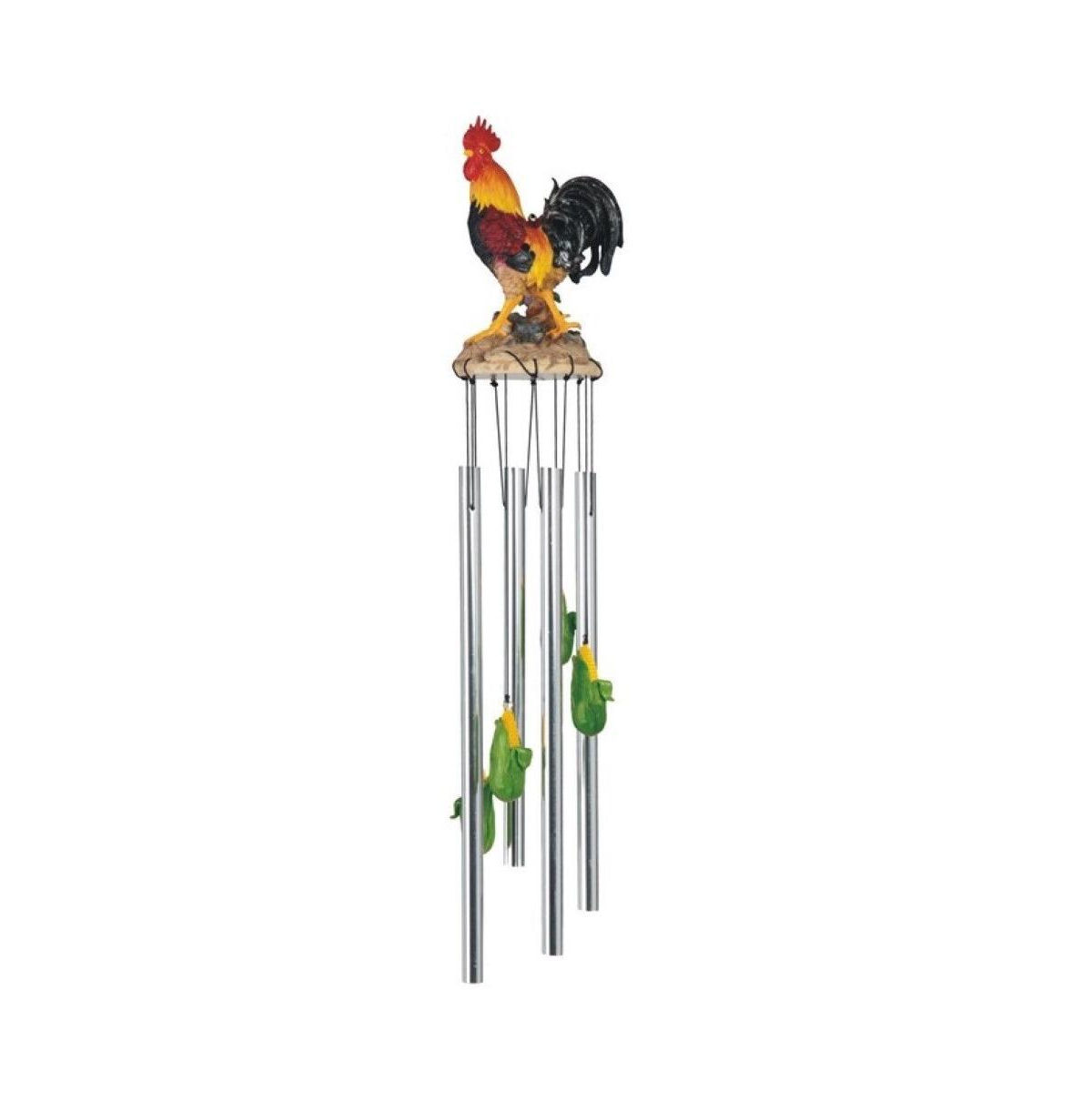 23" Long Rooster with Corn Round Top Wind Chime - Silver