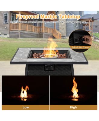 35'' Propane Gas Fire Pit Table Patio PE Wicker Rattan w/ Lava Rocks