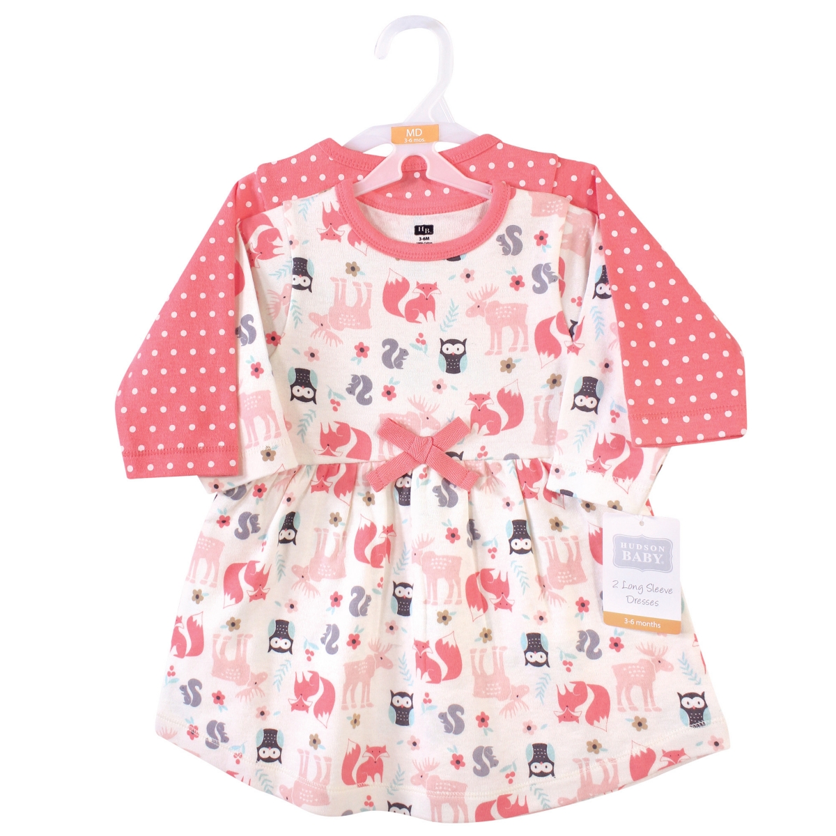 Hudson Baby Baby Girls Cotton Long-Sleeve Dresses 2pk,- Forest