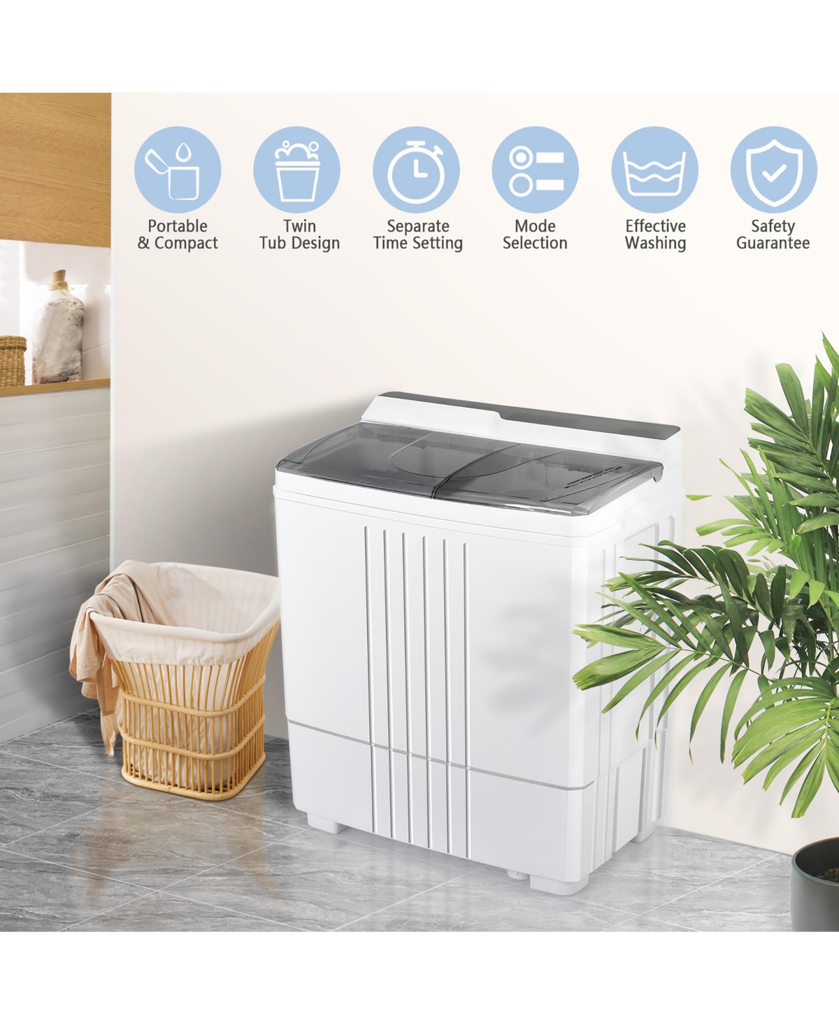 21 Lbs Portable Compact Mini Twin Tub Washing Machine Drain Pump Spinner