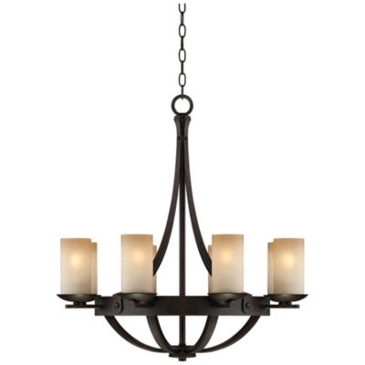 Sperry Industrial Bronze Chandelier 28" Wide Rustic Farmhouse Cylinder Scavo Glass 8-Light Fixture for Dining Room House Foyer Kitchen Island Entryway Bedroom Living Room