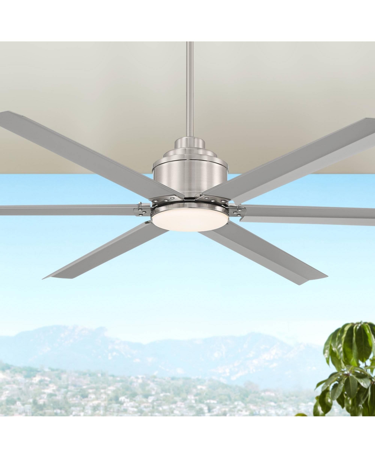 Casa Vieja Ultra Breeze Modern Industrial Outdoor Ceiling Fan with Dimmable Led Light Remote Control Brushed NickelWet Rated for Patio Ext