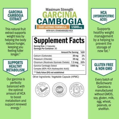 Garcinia Cambogia Weight Loss Pills - 1500mg HCA Pure Extract - Fast Acting Appetite Suppressant - Fat Burner for Women and Men to Help Lose Weight - Carb Blocker Metabolism Diet Pill - 90 Capsules