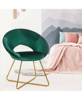 Set of 2 Accent Velvet Chairs Dining Chairs Arm Chair with Golden Legs Dark Green