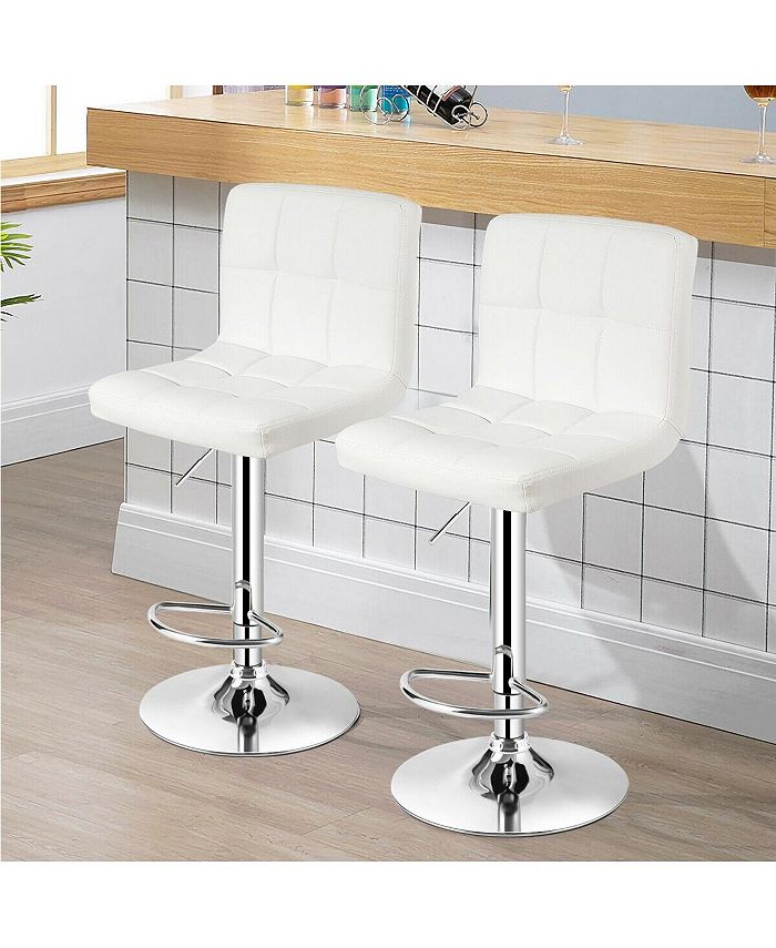 Slickblue Set of 2 Square Swivel Adjustable PU Leather Bar Stools with