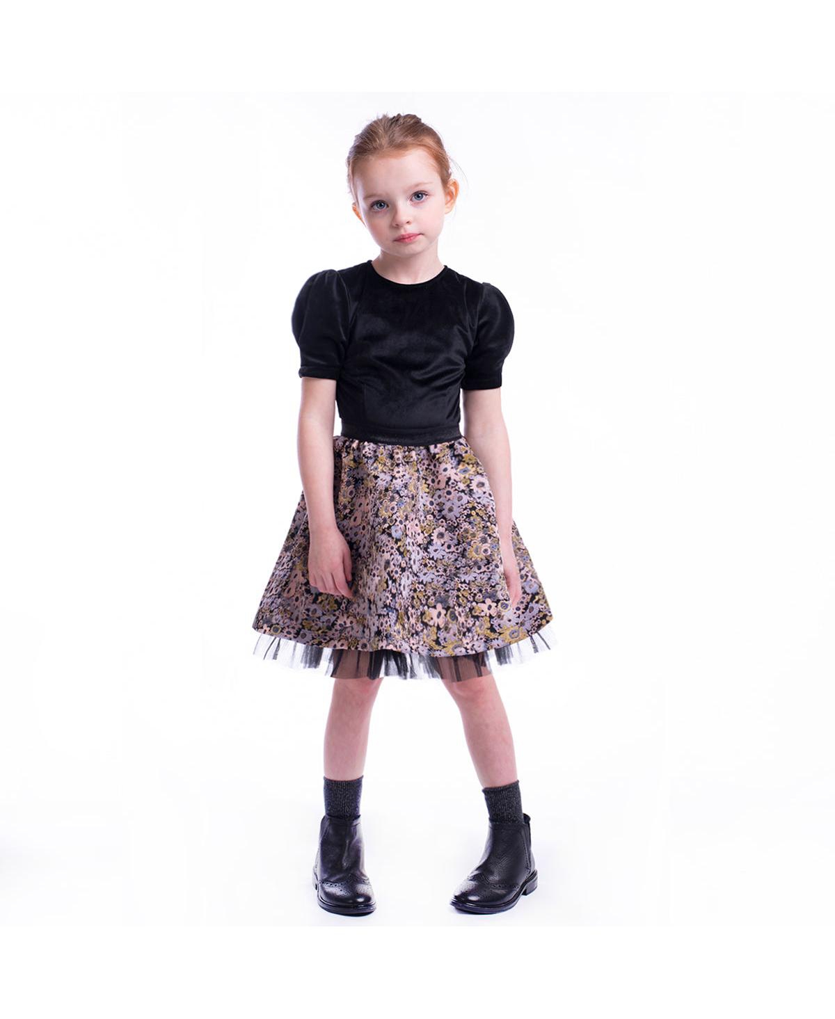 Imoga Collection Big Girls Norma FW23 Bouquet Velvet, Novelty Jacquard, Pleated Dress - Open miscellaneous 995