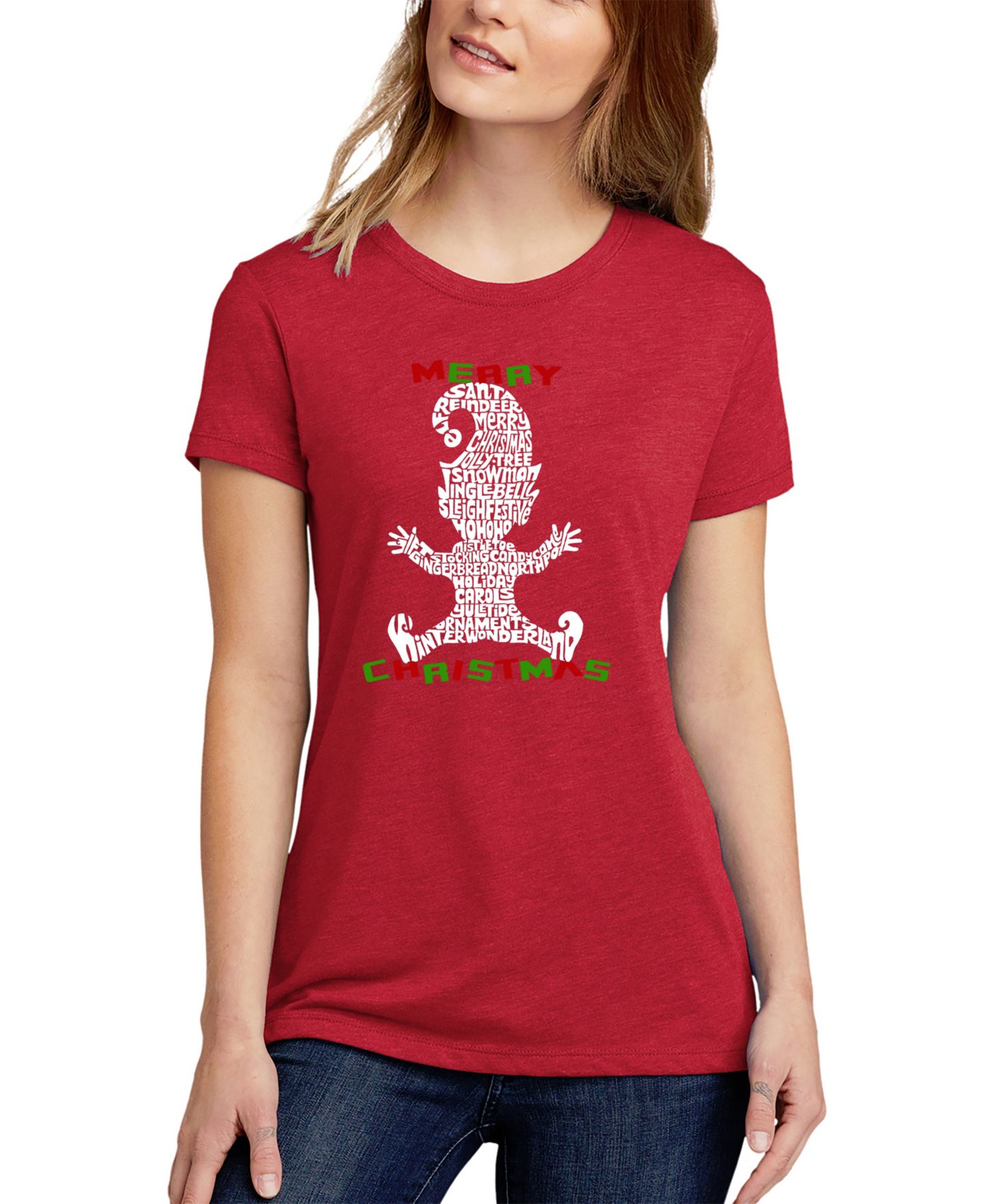 Женская футболка LA Pop Art Christmas Elf Premium Blend Word Art Short Sleeve, цвет: Красный — фото 1