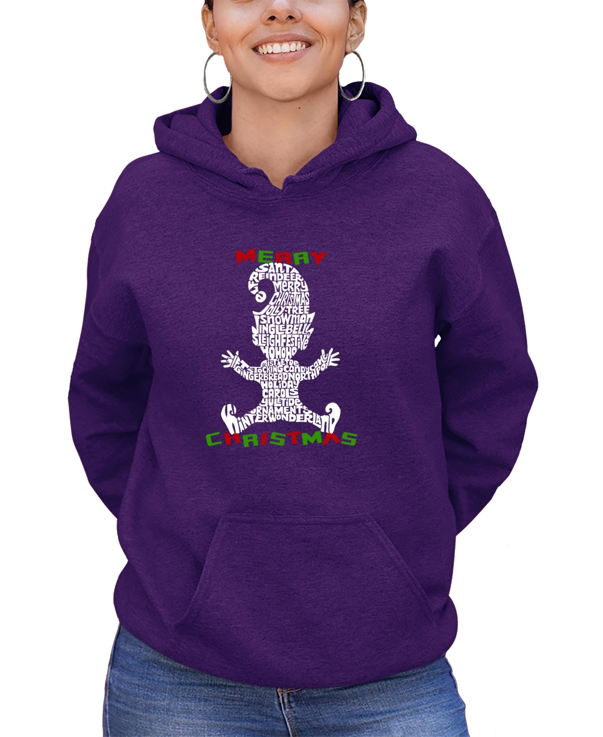 La Pop Art Women's Christmas Elf Word Art Hooded Sweatshirt