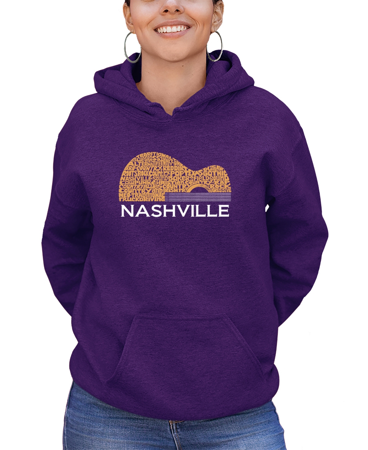 La Pop Art Women's Nashville Guitar Word Art Hooded Sweatshirt