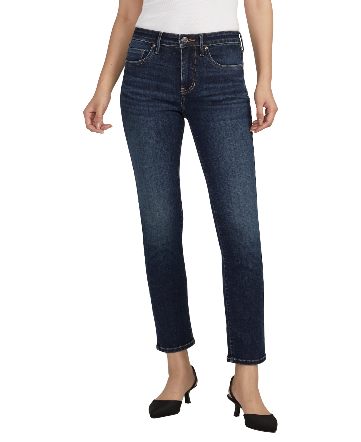 Shop Jag Women's Cassie Mid Rise Slim Straight Leg Jeans In Brisk Blue
