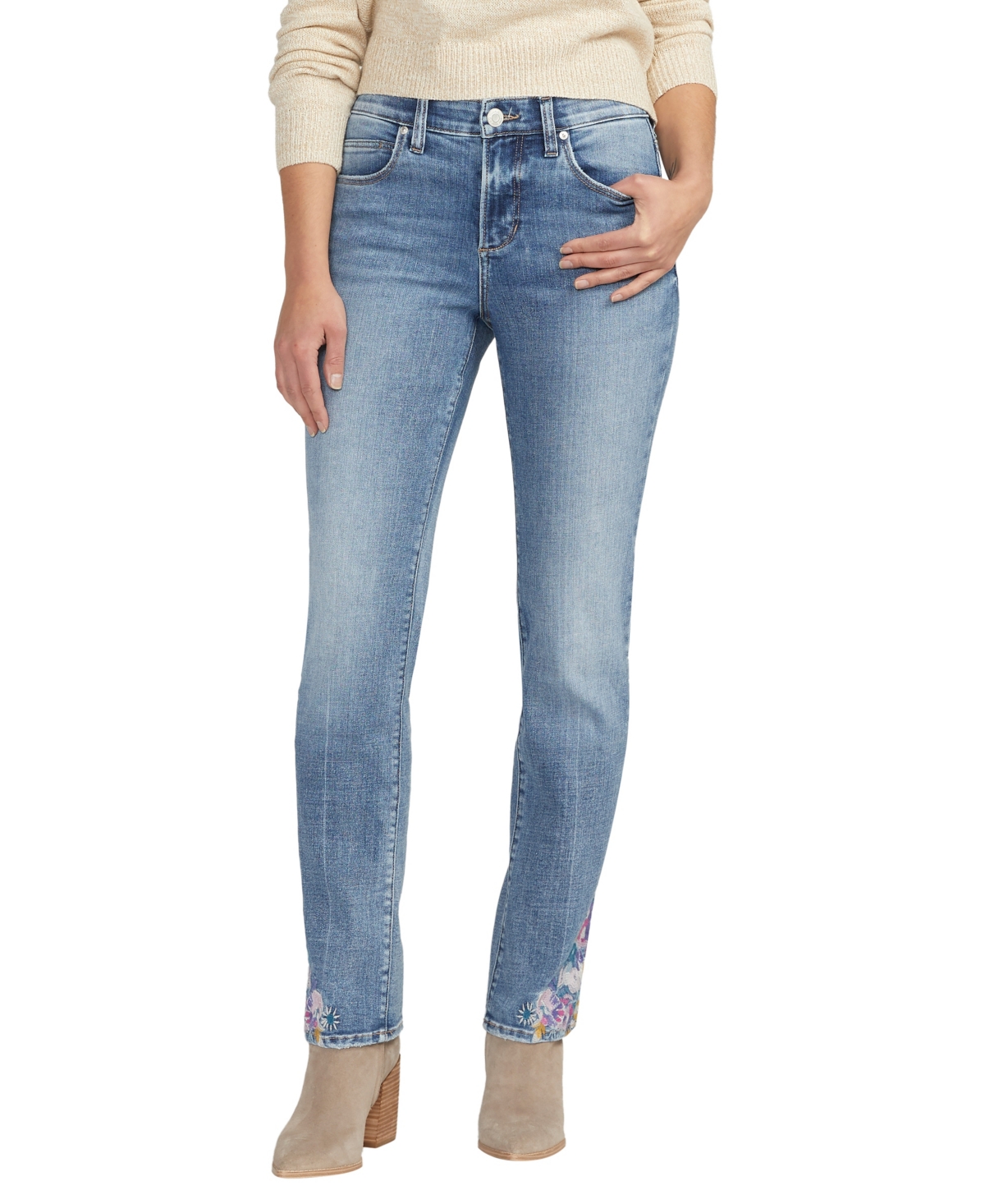 Shop Jag Women's Ruby Mid Rise Straight Leg Jeans In Essex Blue