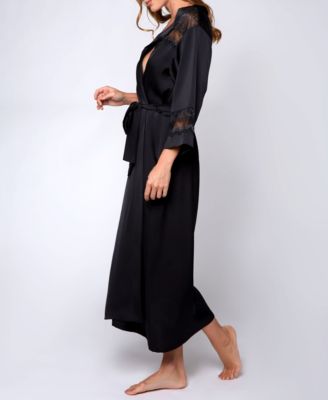Women's Silky Stretch Satin Long Robe with Lace Trims