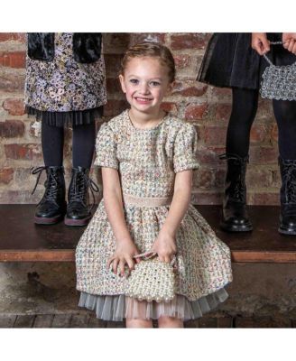Big Girls NOVA FW23 CONFETTI NOVELTY JACQUARD, TWEED, PLEATED MESH DRESS