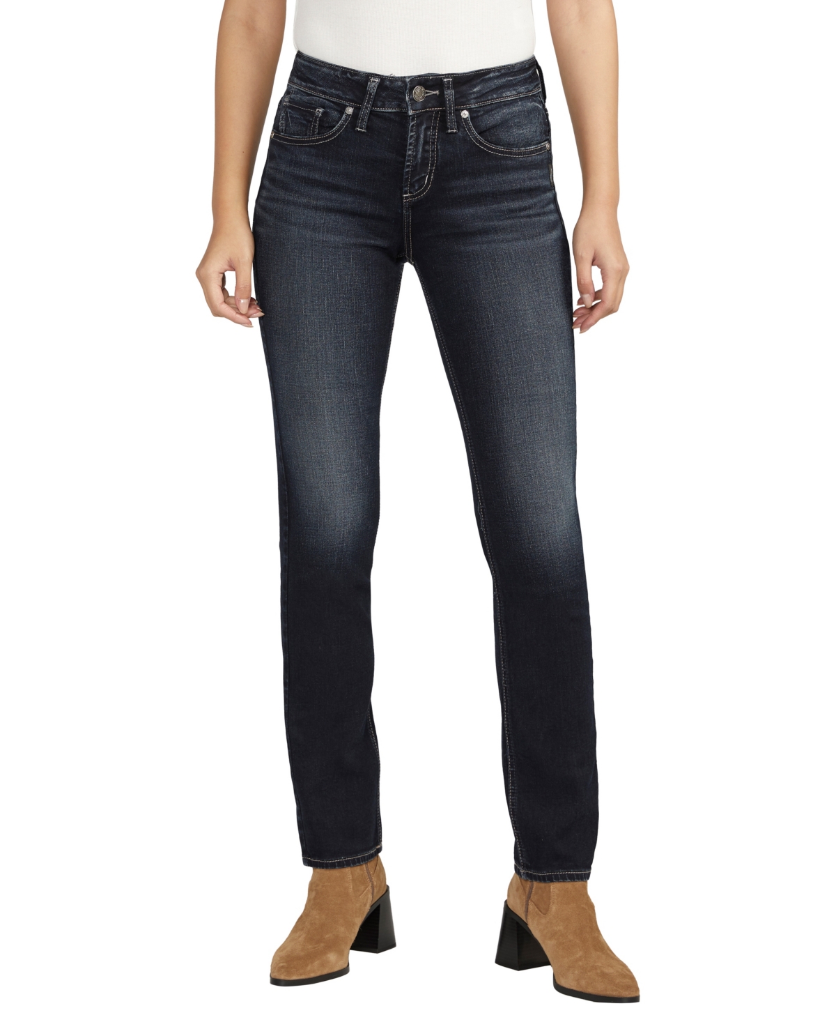 SILVER JEANS CO. WOMEN'S SUKI MID RISE CURVY FIT STRAIGHT LEG JEANS 