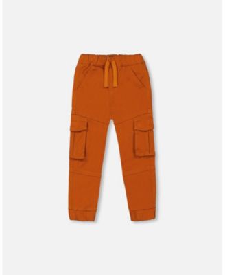 Stretch Twill Jogger Pants With Cargo Pockets Brown-Orange Stretch Twill Jogger Pants With Cargo Pockets Brown-Orange