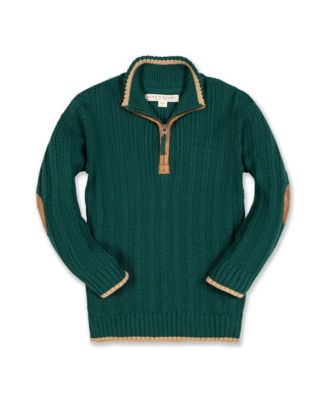 Hope and Henry Boys' Organic Long Sleeve Half Zip Sweater with Suede Trim, Kids