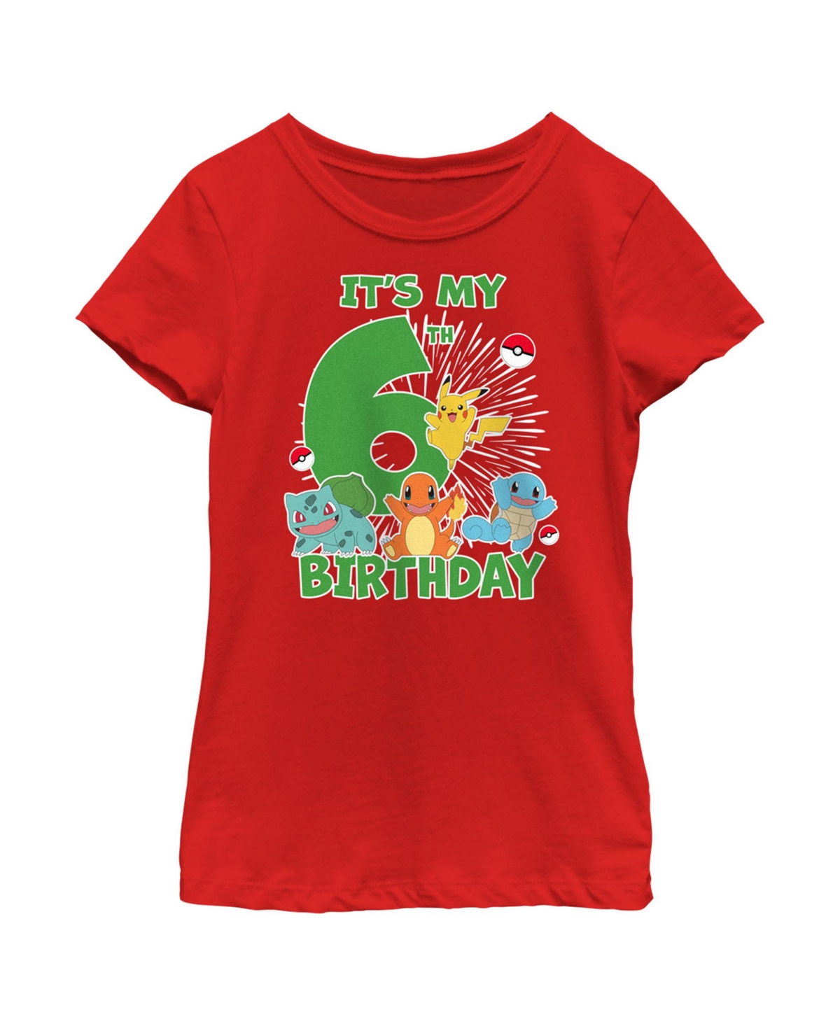 Nintendo Girl's Pokemon It's My 8th Birthday Starters Child T-shirt In Red