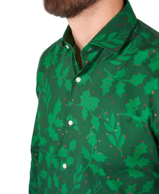 Men's Bright Berry Shirt - Perfect For Christmas - Xmas Parties - Including 1 Button-Up Shirt - Green - Long sleeve