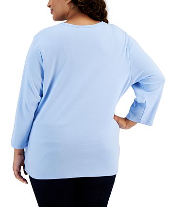Karen Scott Plus Size 3/4-Sleeve V-Neck Top, Created for Macy's - Macy's
