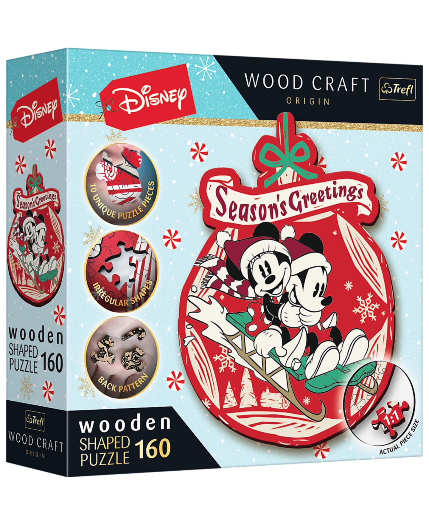 Детский пазл Trefl Disney's Christmas Mickey Mouse Wooden Puzzle, 160 Piece, Ages 12+, цвет: Разноцветный — фото 1