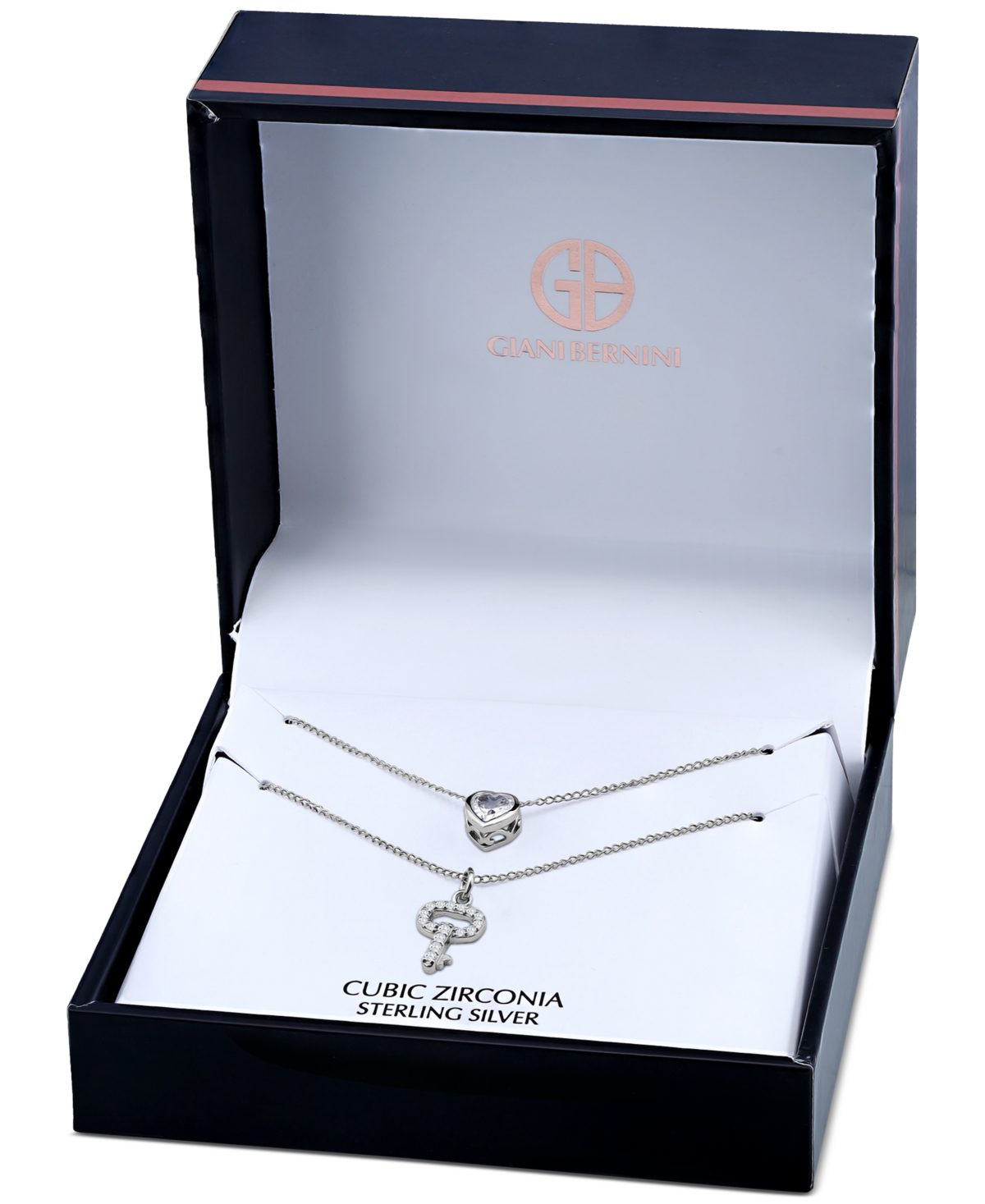 Giani Bernini 2-Pc. Set Cubic Zirconia Pave Key & Solitaire Heart Pendant Necklaces, Created for Macy's
