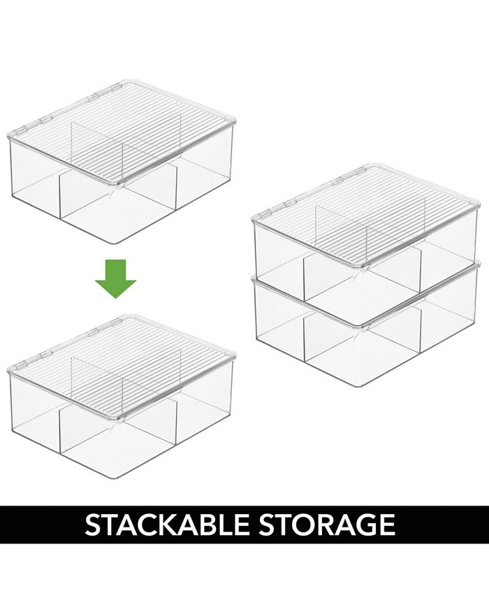 mDesign Plastic Divided Pantry Storage Box, 4 Section, 2 Bins + 32