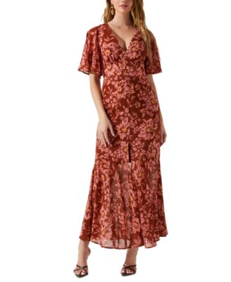 ASTR the Label - Women's Floral-Print Flutter-Sleeve Kenzie Dress