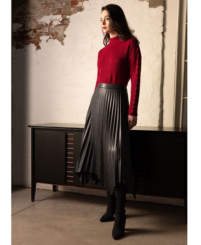 Women's pleated cheap leather skirt
