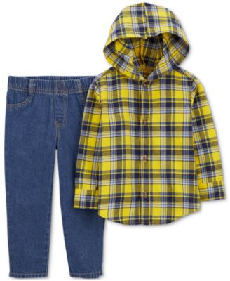 Carter's - Baby Boys Plaid Button-Front Shirt and Denim Pants, 2 Piece Set