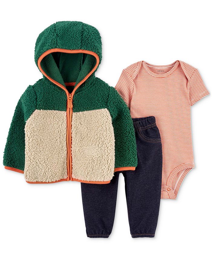 Carter's Baby Boys Colorblocked Faux-Sherpa Jacket, Bodysuit and Pants, 3  Piece Set - Macy's