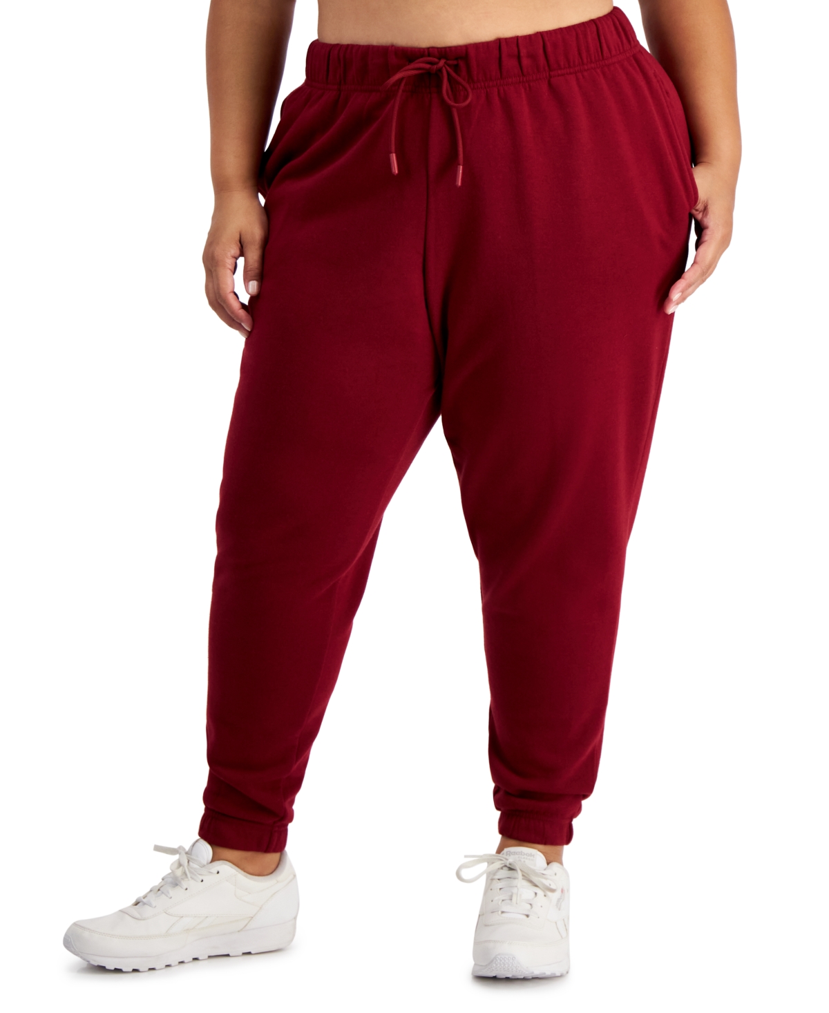 Id Ideology Plus Size High-rise Solid Fleece Jogger Pants, Created For Macy's In Sweet Wine