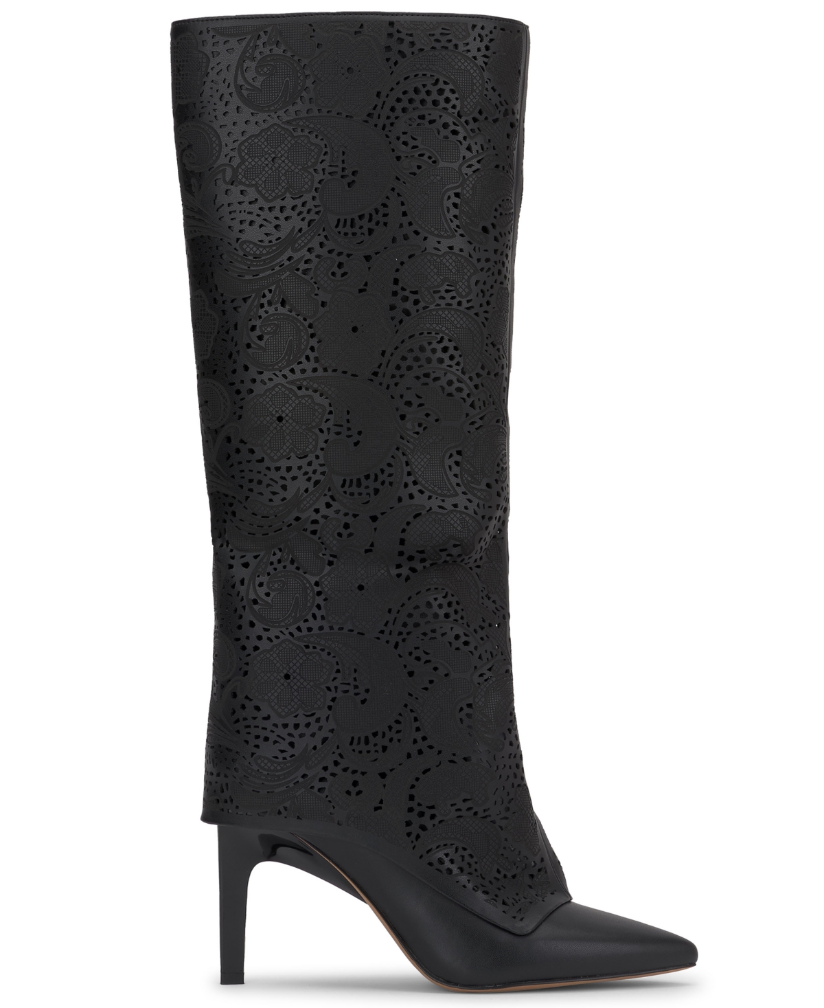 Shop Jessica Simpson Women's Brykia Cuffed Pointed-toe Boots In Black Lace Cut