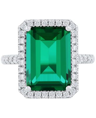 Lab Grown Emerald (6-1/2 ct. t.w.) & Lab Grown Diamond (1/2 ct. t.w.) Ring in 14k White Gold (Also available in Sapphire & Ruby)