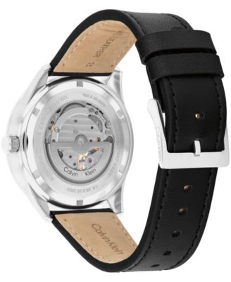 Men's Automatic Black Leather Strap Watch 44mm