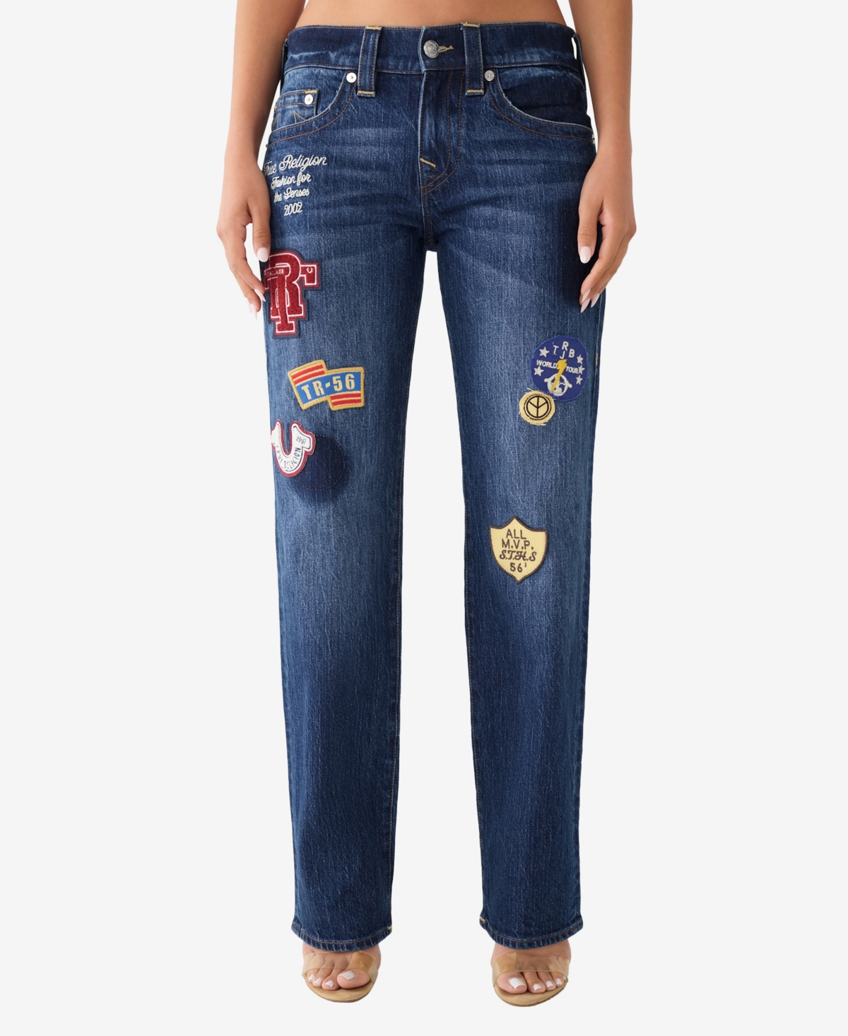 True Religion Women's Ricki Straight Jeans With Patches In Crystal Cove