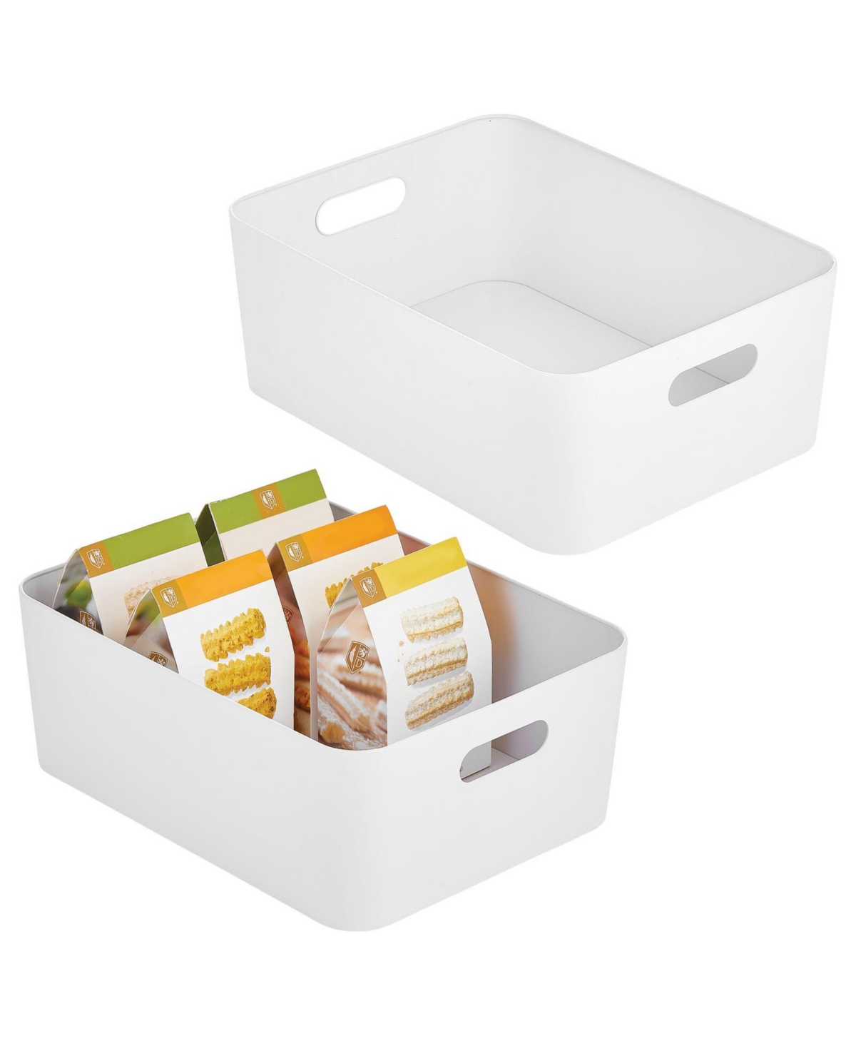 mDesign Large Metal Kitchen Storage Container Bin with Handles, 2 Pack, White