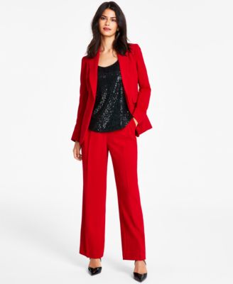 Womens Textured Crepe One Button Blazer Sequin Scoop Neck Camisole Textured Crepe Wide Leg Pants Created For Macys