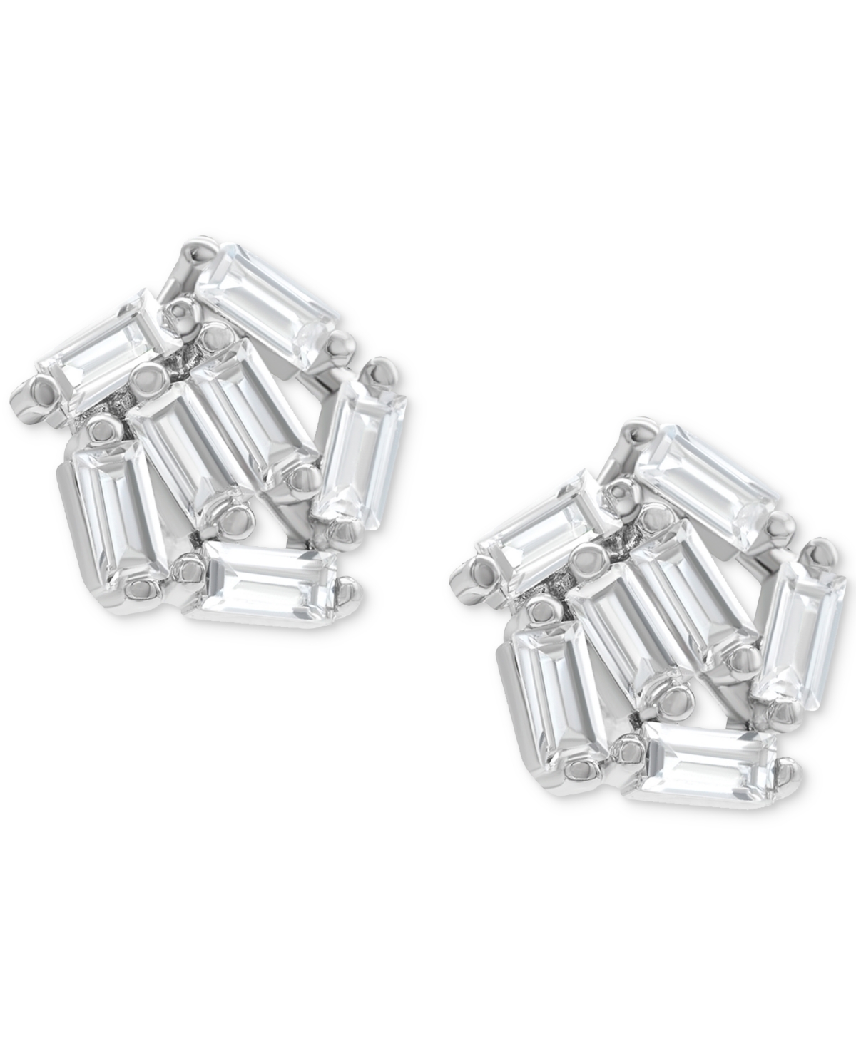 Rhodium-Plated Rectangle Crystal Cluster Stud Earrings - Silver