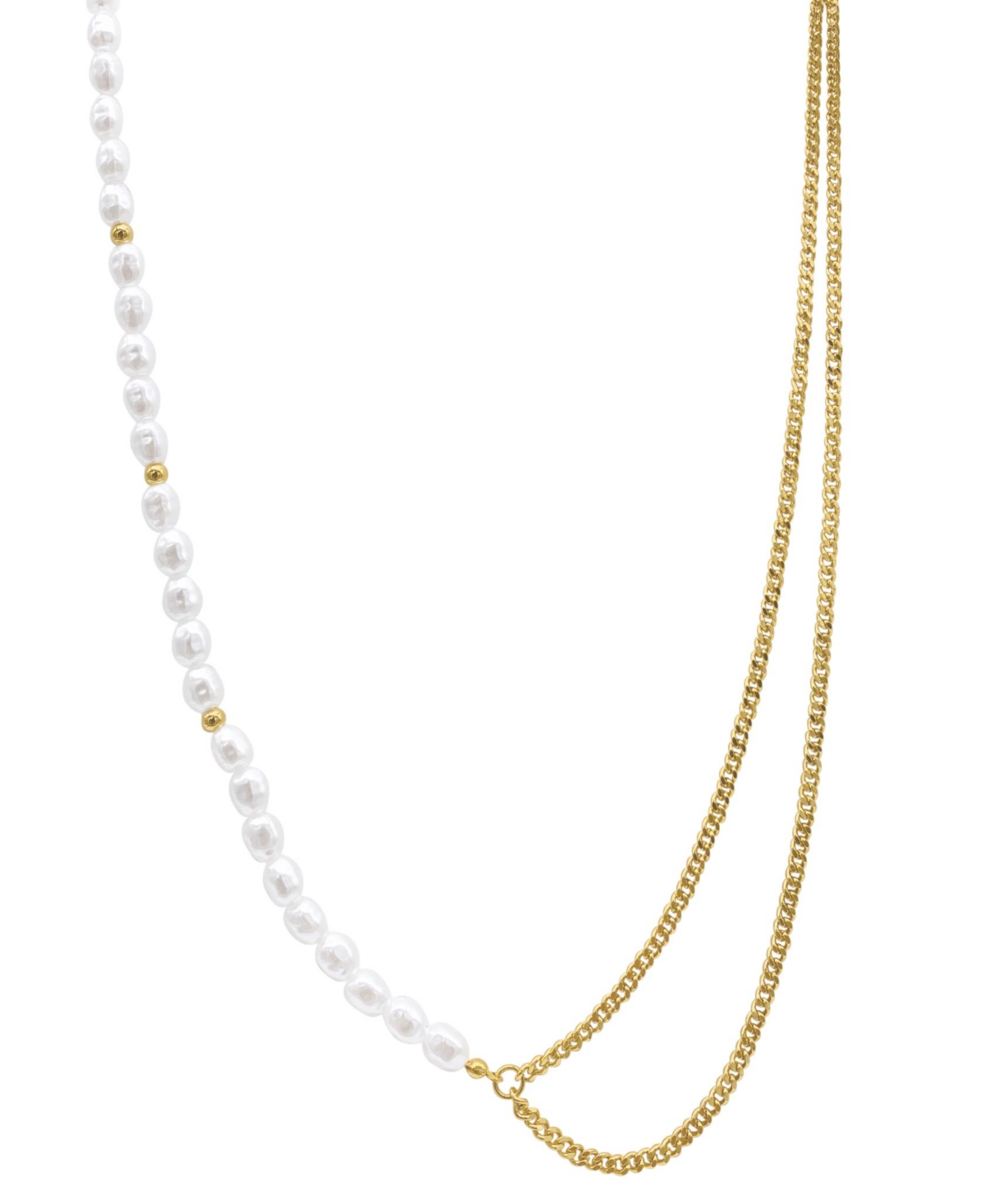14k Gold-Plated Curb Chain & Mother-of-Pearl Draping Asymmetrical Strand Necklace, 26" + 3" extender - Gold