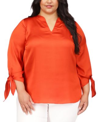 Michael Kors - Plus Size Tie-Cuff 3/4-Sleeve Blouse