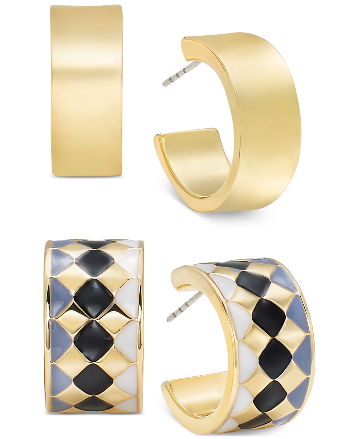 On 34th Gold-tone 2-pc. Set Small Color Block Hoop Earrings, Created For Macy's In Black
