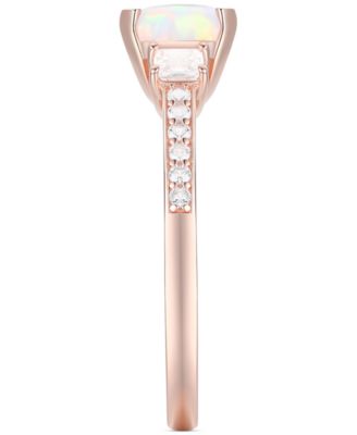 Lab-Grown Morganite (1-3/8 ct. t.w.) & Lab-Grown White Sapphire (1/3 ct. t.w.) Three Stone Ring in 14k Rose Gold-Plated Sterling Silver (Also in Additional Gemstones)