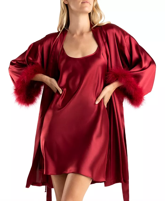 Red feathered robe and chemise set
