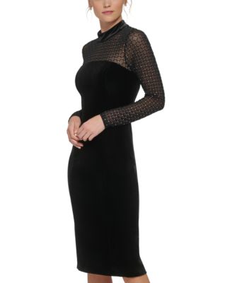 eliza j mock neck long sleeve mixed media dress Eliza J Mock Neck Long Sleeve Mixed Media Dress In Black Ivory